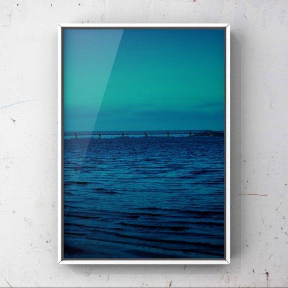 Turquoise blue Green and black seascapes art print